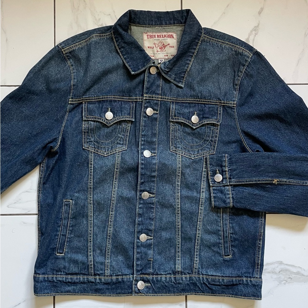 True Religion Blue Denim Trucker Jacket with Red Label
